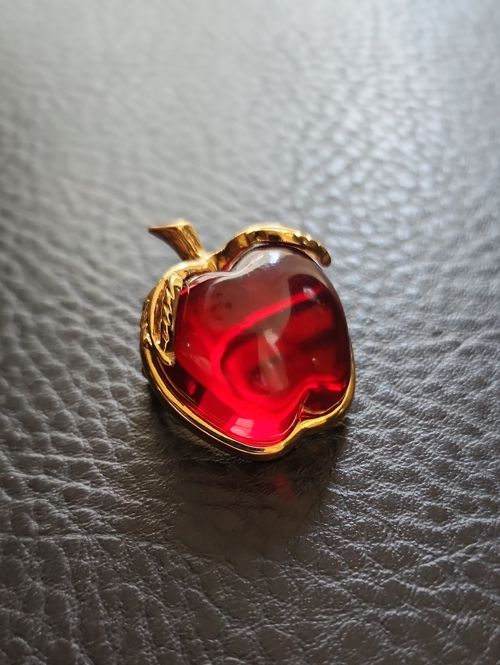 Anne Klein Gold-Tone Red Apple Brooch